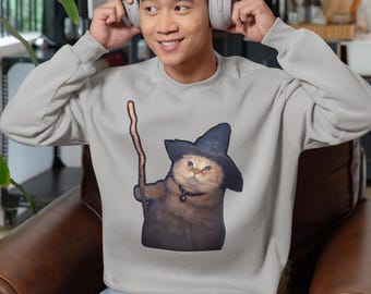 Witch Cat Halloween Shirt: Funny Spooky Black Wizard Cat Hoodie