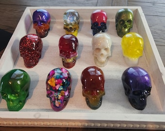 Handmade Vibrant Resin Skull Decor • Collectible Resin Figurine • Gothic Home Accent