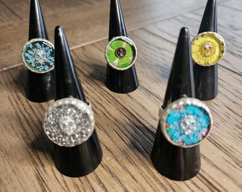 Handmade Adjustable Silver-Plated Ring | Colorful Resin Jewelry