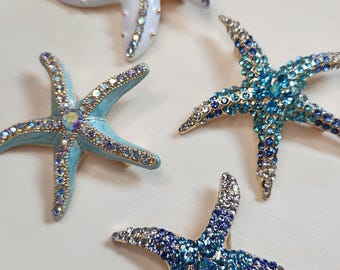 Vintage Style Sapphire Starfish Rhinestone Brooch
