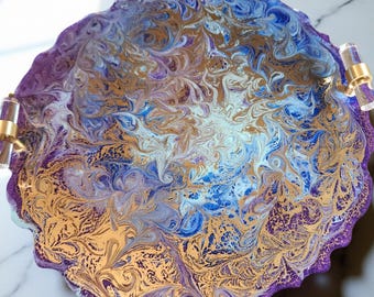 Handmade Purple Gold Resin Tray: Marbled Decorative Vanity Tray