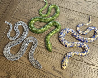 Resin Snake Sculpture • Realistic Reptile Art • Glitter & Gold Leaf Snake • Handmade Decor • Serpent Figurine