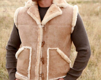 Men’s Sheepskin Mountaineer Vest with Collar