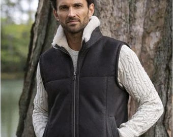 Herren Schaffellleder & echtes Lammfell Fell Gilet Weste Jacke XXS - 5XL