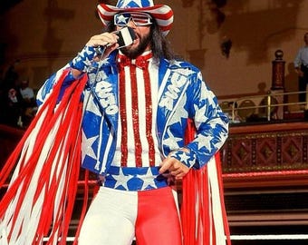 Macho Man Inspired Fring Leather Jacket: USA Wrestling Cosplay Costume