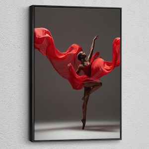 Afro American Dancing Ballerina Canvas Wall Art,Black Women Dancer Poster,Modern Dance,Afro American Dancer Print,High Quality,Ready to Hang