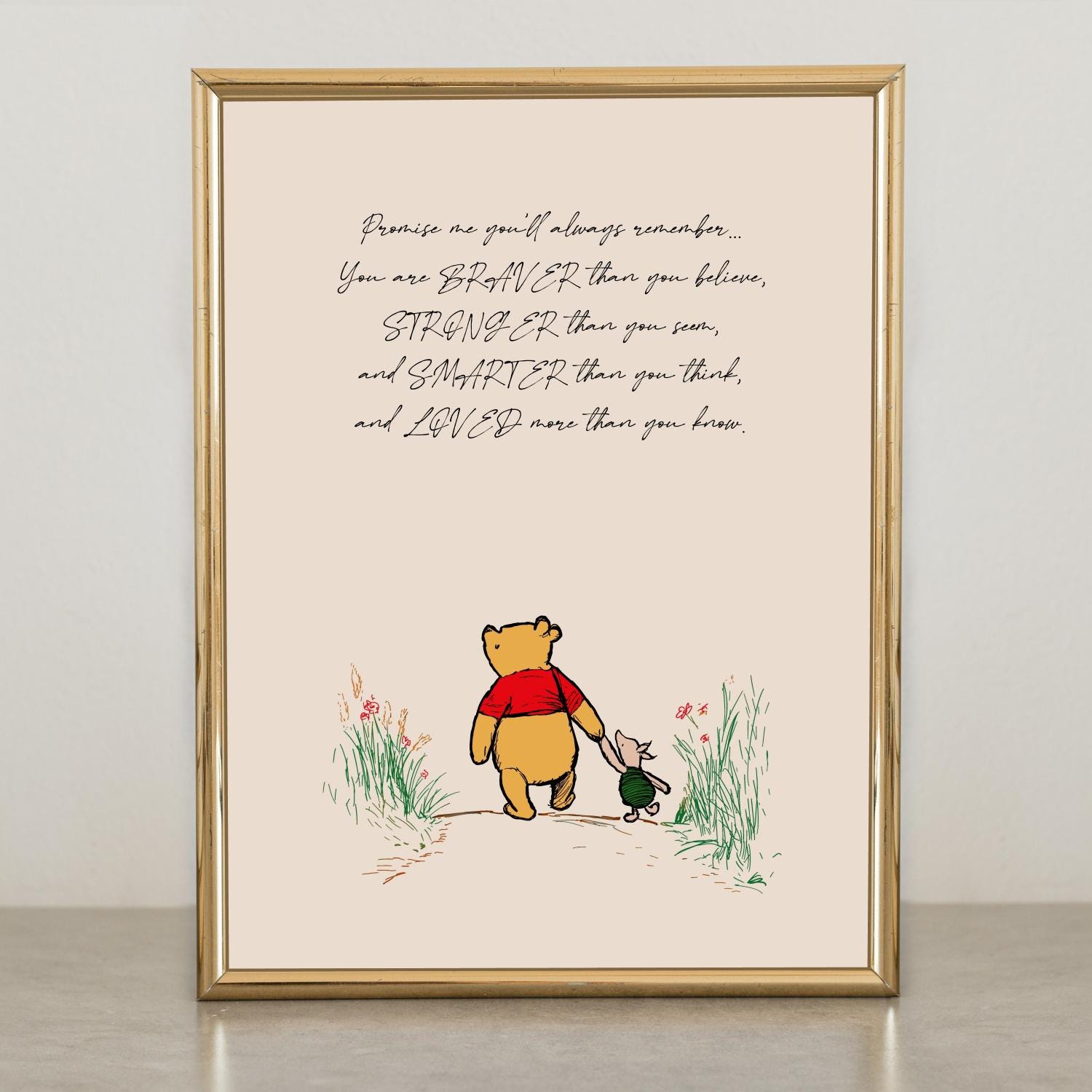 Promise me you'll always remember .You are BRAVER than you believe .Winnie the Pooh Poster Gift Card Kids Room Wall Art Decor #12291
