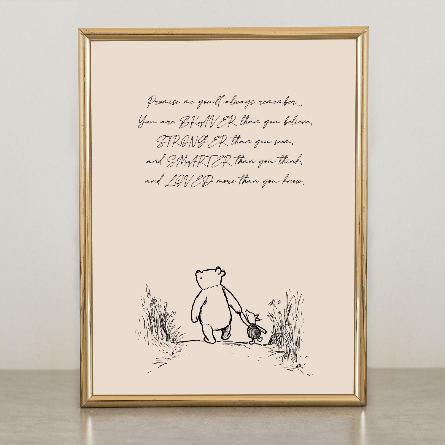 Promise me you'll always remember .You are BRAVER than you believe .Winnie the Pooh Poster Gift Card Kids Room Wall Art Decor #11291