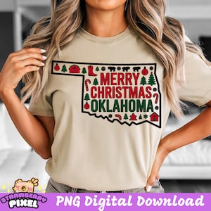 Oklahoma karta jul PNG, God jul Oklahoma delstatskarta, Oklahoma jultröja PNG, Oklahoma semester vintergåva, OK Clipart Design