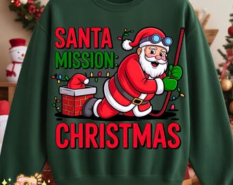 PNG de Navidad de la Misión de Santa Claus, Diseño navideño de Santa Claus con chimenea, Clipart divertido de Navidad de Santa Claus, Png de sublimación de Santa Claus, Regalo de camiseta navideña de Santa Claus