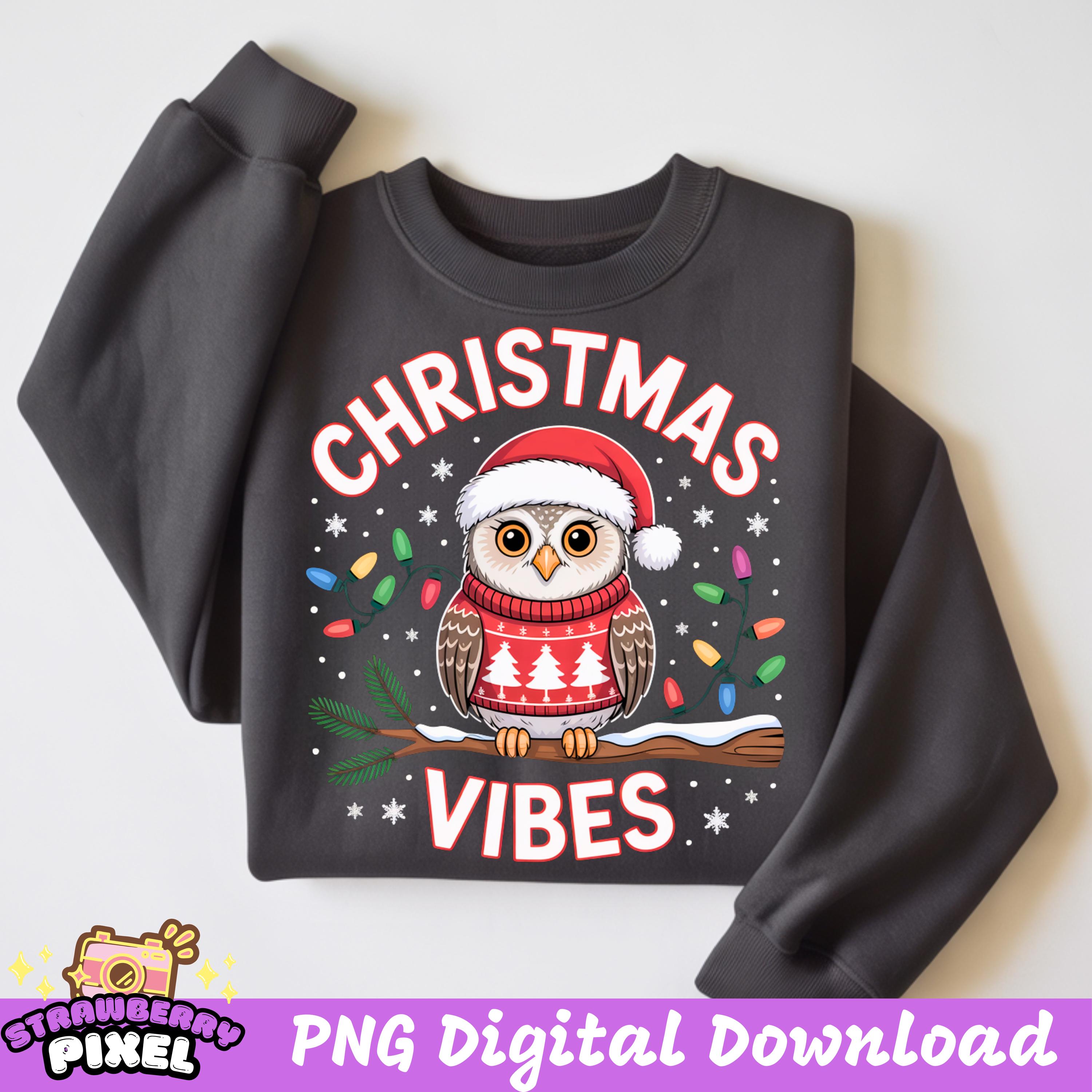 Owl Christmas Png, Christmas Vibes Png, Santa Hat Animal Png, Christmas Tshirt Png, Hoodie Png, Swea