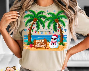 フロリダのクリスマスビーチPNG、フロリダ沿岸のクリスマスデザイン、クリスマスパームツリーホリデーTシャツギフト、フロリダシャツ昇華PNGファイル