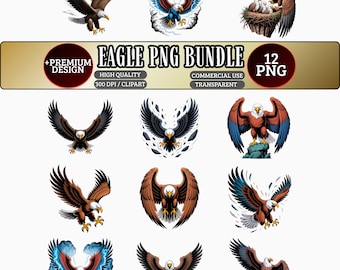 Eagle PNG Bundle, Eagle Clipart Bundle, Comic Style Eagle PNG, Eagle Sublimation PNG, Streetwear Eagle Design, Premium Eagle Tshirt Design
