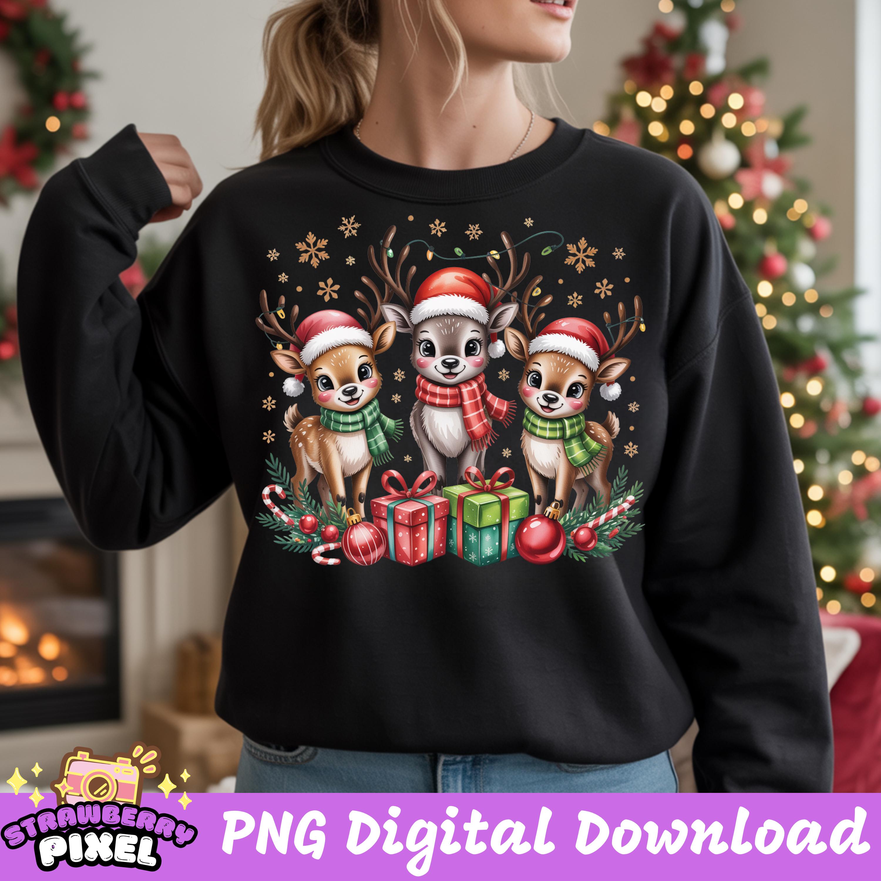 Christmas Reindeer PNG, Cute Holiday Deer Family Design, Santa Hat PNG ...