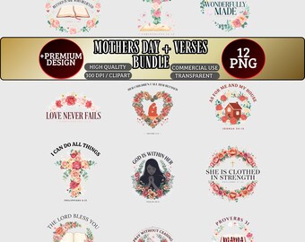 Mothers Day Bible Verse PNG Bundle, Christian Mom Clipart, Faith Mothers Day Shirt Design, Floral Cross Bible Quote PNG, Religious Mom Gift