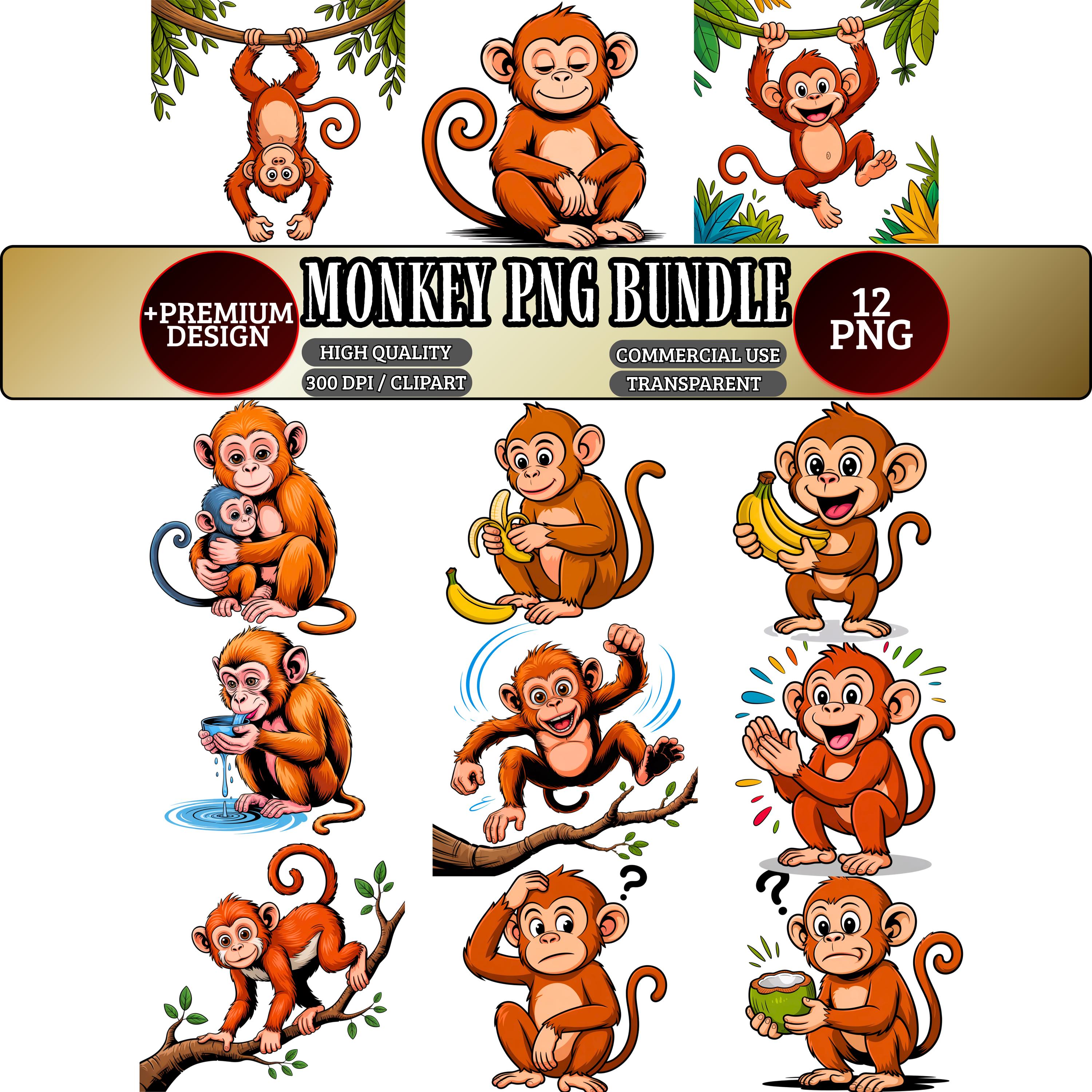 Monkey PNG Bundle, Monkey Clipart Bundle, Animal PNG Bundle, Monkey ...