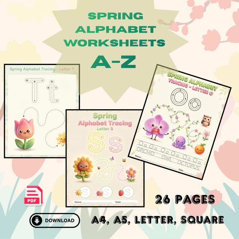 Spring Abc Worksheet Spring Alphabet Worksheets A-Z | 3D Pastel Letter Tracing | Preschool ...