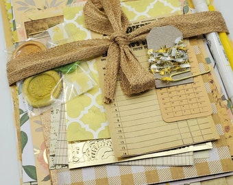 30+ Pieces Yellow-Themed Junk Journal Ephemera Paper Bundle