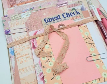 30+ Pieces Coral and Soft Pink Themed Junk Journal Ephemera Pack with Scrapbook Paper, Tags, Pens and More