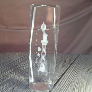 3D Laser Etched Crystal "Lighthouse With Dolphin" Display/Paperweight
