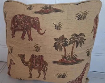 Vintage Ashford Court Brown Middle Eastern Camel/Elephant Theme Decorative Throw Pillow