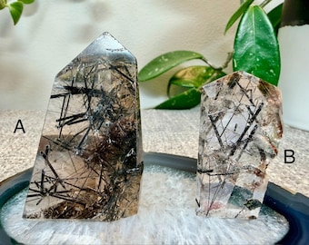 Geometric Tourmalinated Quartz Freeform | Quartz with Black Tourmaline | Modern Crystal Decor