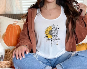 Sunflower Racerback Tank Top | Women's Summer Floral Tank | Cute Sunflower Graphic Tee | Comfortable Summer Tank | Casual Sleeveless Top