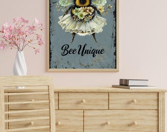 Bee Unique Digital Print Wall Art| Digital wall art| Girls Room digital download| Digital prints|digital jpg| wall art|Nursery wall art