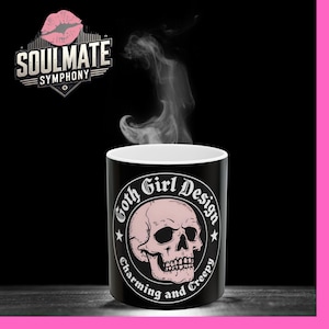 Gothic Skull Ceramic Mug | Goth Girl Design Coffee Mug | Charming and Creepy Coffee Cup | Halloween Themed Mug | Skull Mug, Goth gifts her