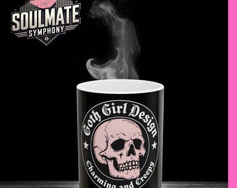 Gothic Skull Ceramic Mug | Goth Girl Design Coffee Mug | Charming and Creepy Coffee Cup | Halloween Themed Mug | Skull Mug, Goth gifts her