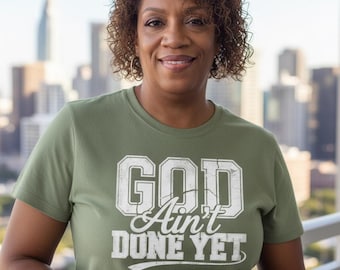 God is nog niet klaar png, ontwerp met geloofscitaten, grafische download christelijk shirt