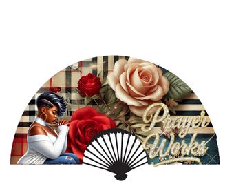Prayer Works Clack Fan PNG: Black Woman Praying, Roses (digitale download)
