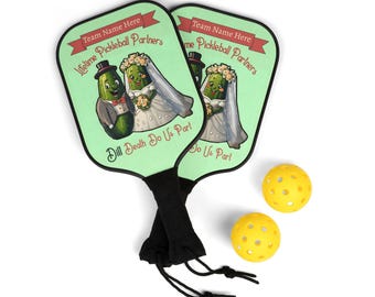 Custom Pickleball Paddle Doubles Set | Personalized Team Name | Engagement Gift | Wedding Pickleball Couple | Funny Gift | Pickleball Kit