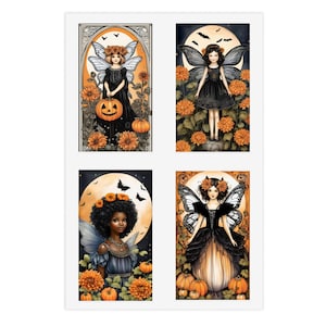 Halloween Fairy Sticker Sheet | Set of 4 Vintage-Inspired Fairies | Whimsical Halloween Stickers | Spooky Autumn Fairy Decals