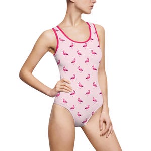 Light Spring Palette | Color Season Analysis | Peachy Flamingo Print Classic One-Piece Swimsuit | Seasonal Swimwear | Beach & Pool Style