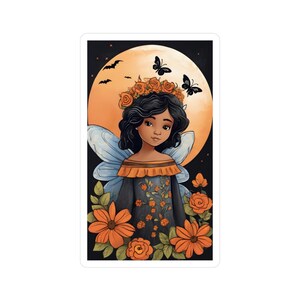 Adesivo fata di Halloween stravagante / Arte fata bruna / Adesivo farfalla magica / Adesivo notte incantata