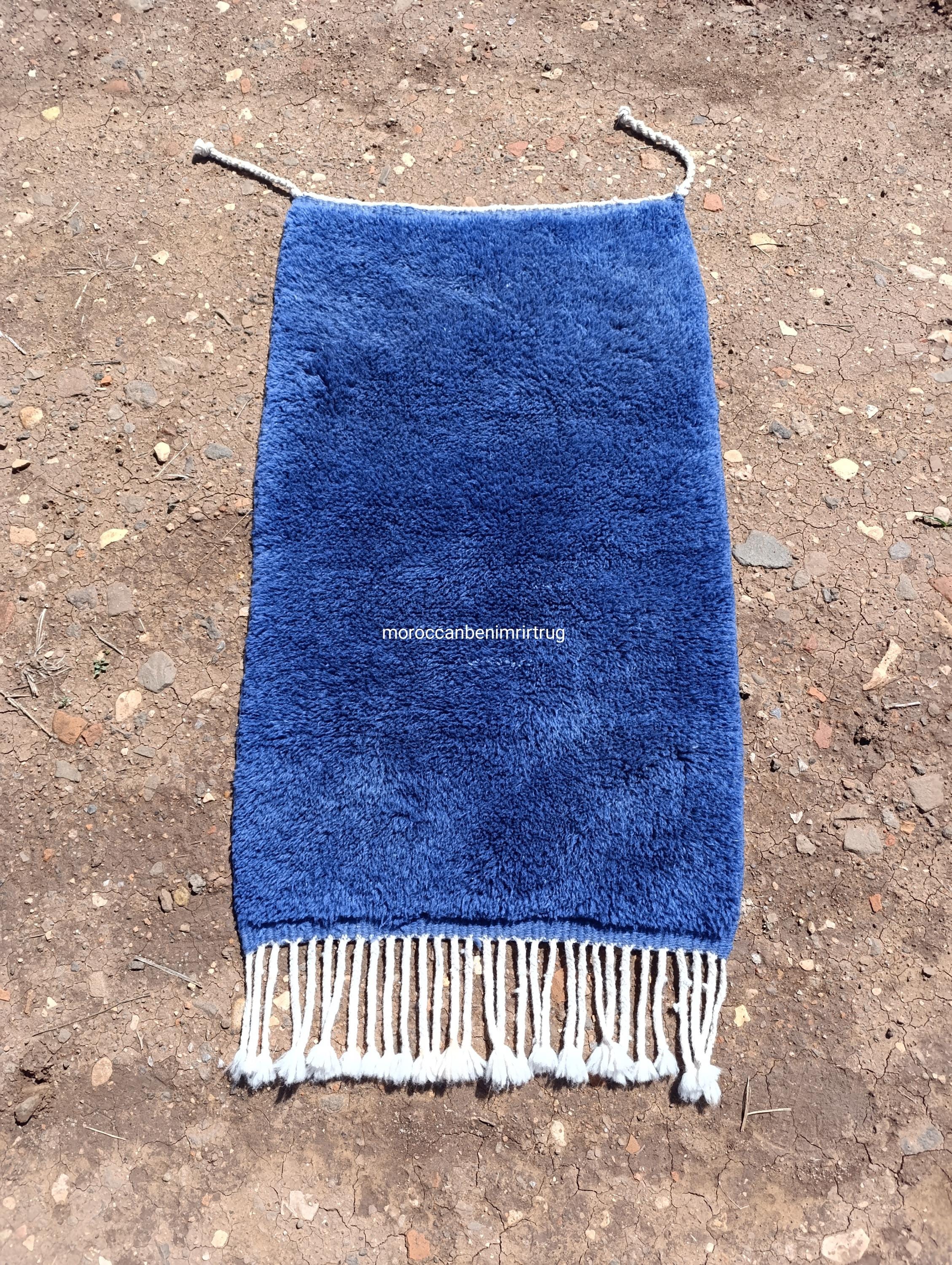 157×91 モロッコ ベニワレン 新品 ウール ブルー 生成り 手織り
