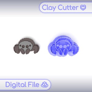 May include: Two clay cutters in the shape of a spider. One is gray and brown, the other is blue. The text "Clay Cutter" and "Digital File" are in the image.