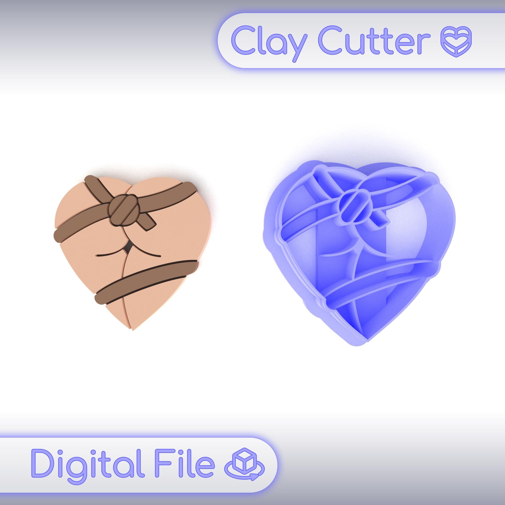 Polymer Clay Cutter "Tied Heart Butt" | Digital STL File | Earring Cutter | 5 Sizes