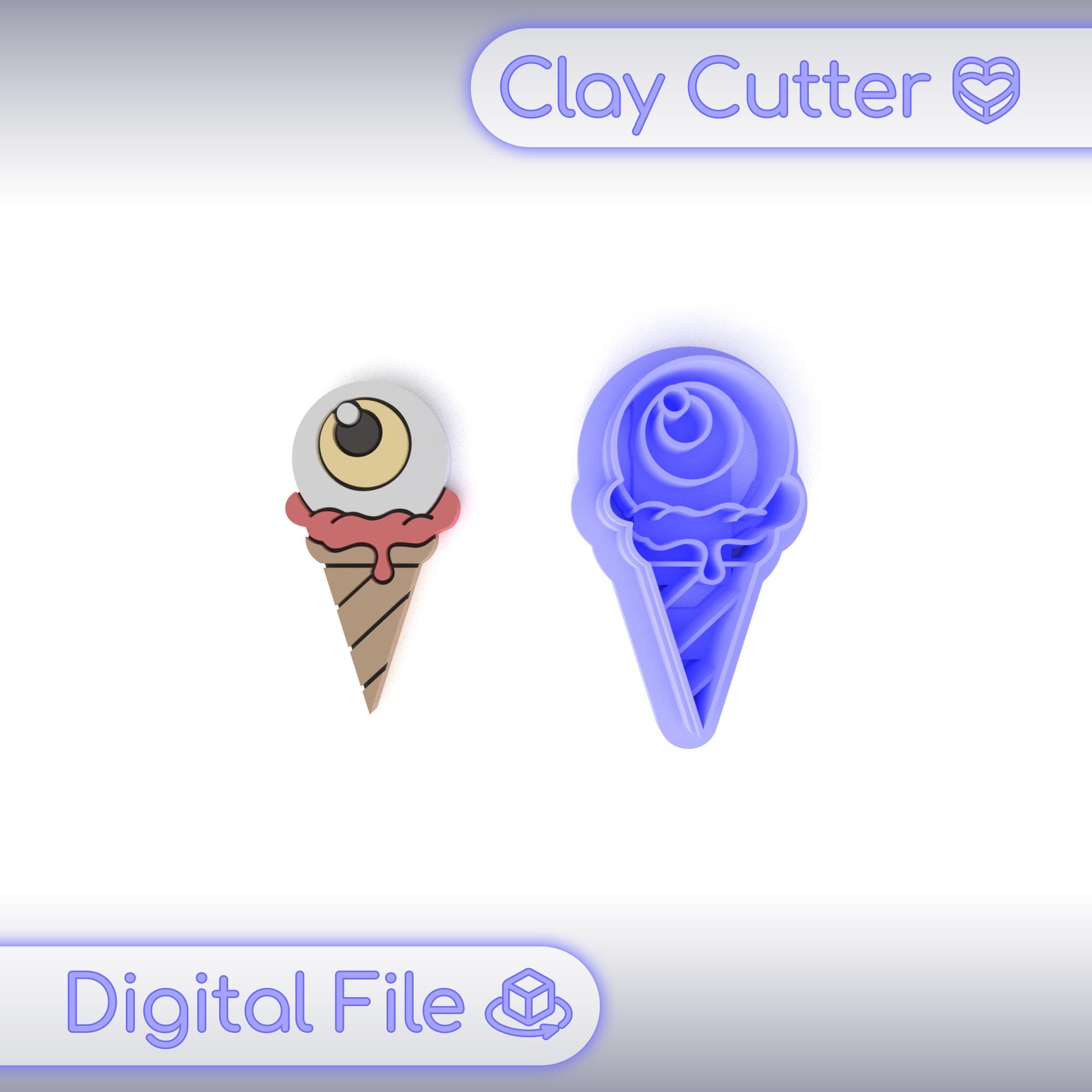 Polymer Clay Cutter "Eyeball Ice Cream" | Digital STL File | Earring Cutter | 5 Sizes