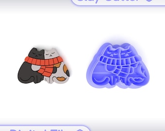 Polymer Clay Cutter "Cats In A Scarf" | Digital STL File | Earring Cutter | 5 Sizes