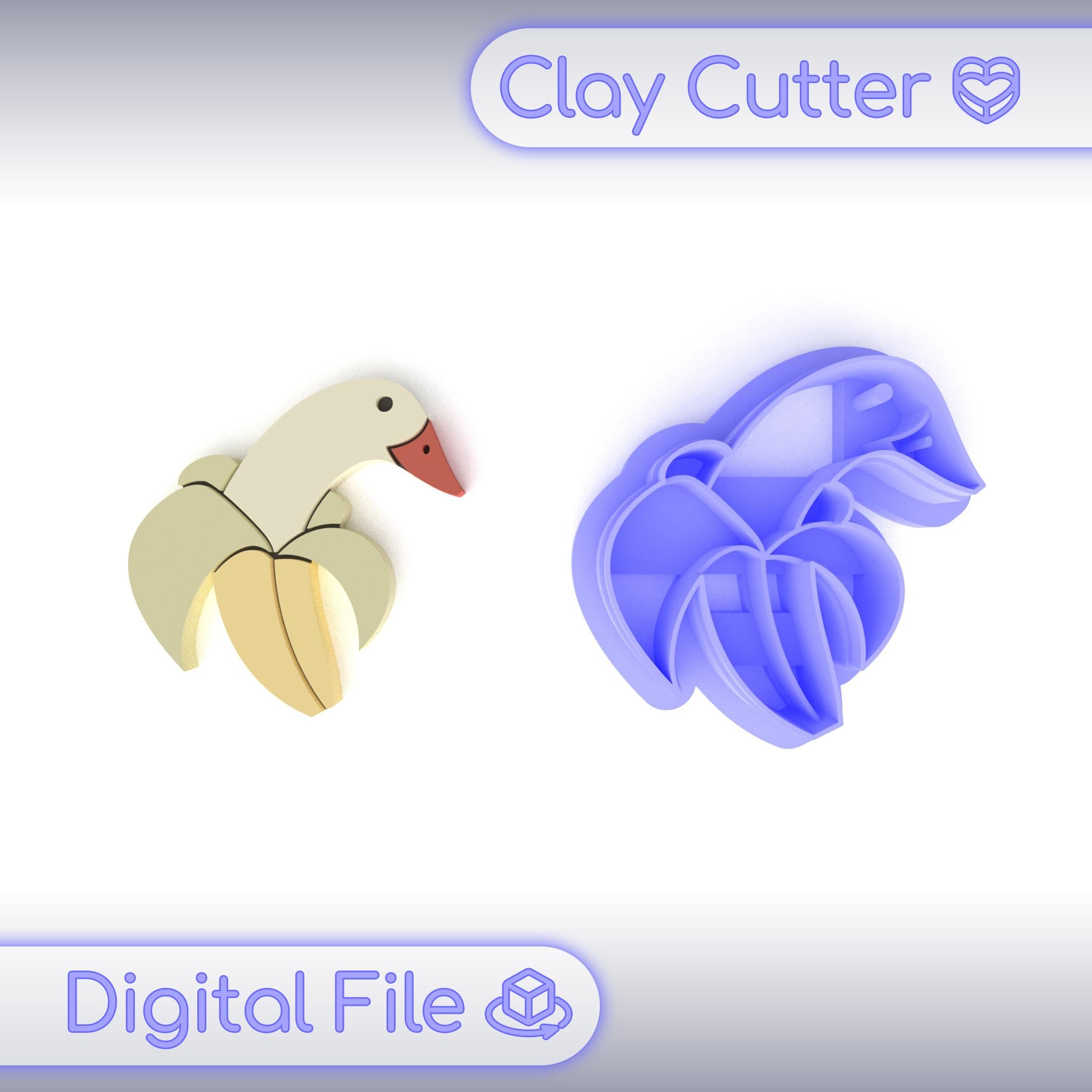 Polymer Clay Cutter "Banana Goose" | Digital STL File | Earring Cutter | 5 Sizes