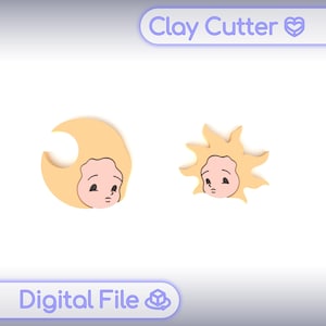 Cortador de arcilla polimérica "Sol y Luna" / Archivo STL digital / Cortador de aretes / 5 tamaños