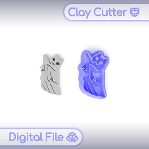 Polymeerkleiuitsteker &quot;Cute Cat Ghost&quot; | Digitaal STL-bestand | Oorbeluitsteker | 5 maten