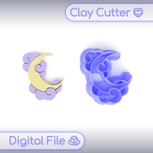 Polymer Clay Cutter &quot;Moon In The Clouds&quot; | Digital STL File | Earring Cutter | 5 Sizes