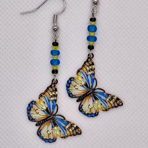 Butterfly Dangle Earrings Blue/Gold