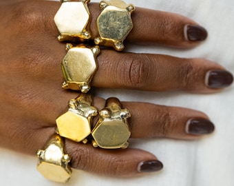 100% Brass Statement Ring Handcrafted Recycled Material Gold Allure Langata Ring Unisex Ladies Mens