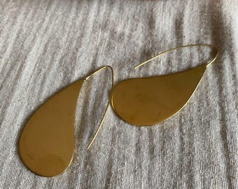 100% Brass Statement Earrings Handcrafted Recycled Material Pair in Gold Color Droplet Earring Unisex Ladies Mens Handmade Slip-In Design
