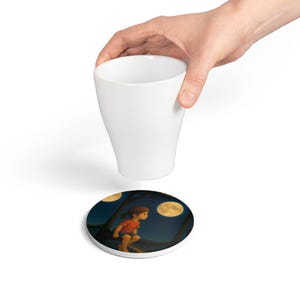 Moonlit Magic Ceramic Coaster, Whimsical Drink Coaster, Night Sky Home Decor, Gift for Stargazers, Child-Like Wonder
