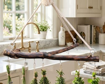 Handmade Wooden Herb Drying Rack | Rustic Farmhouse Kitchen Decor